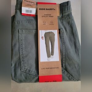 NWT MENS SZ 34 X 29 Eddie Bauer Canvas Utility Pant in Olive Green